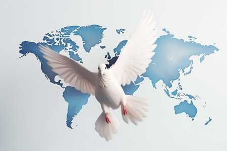Illustration of World Peace Day with a world map in the form of flying pigeons - International Peace Day conceptの素材