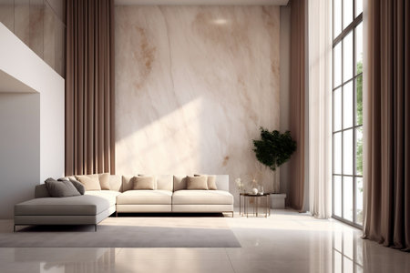 Illustration of a white marble floor tile in a brown wall hall - Luxury living conceptの素材