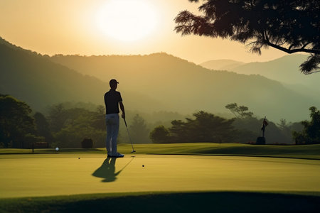 A man playing golfの素材