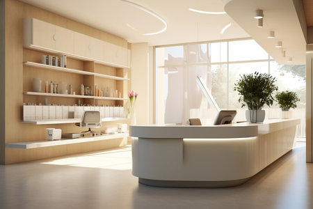 Modern Dramatic Natural Clinic Counter Generative AIの素材