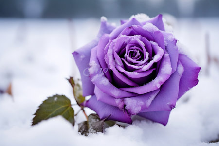 Purple Rose Blooming in Snow - Generative AIの素材