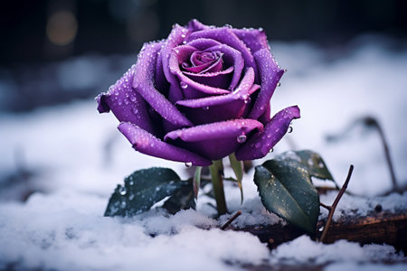 Purple Rose Blooming in Snow - Generative AIの素材