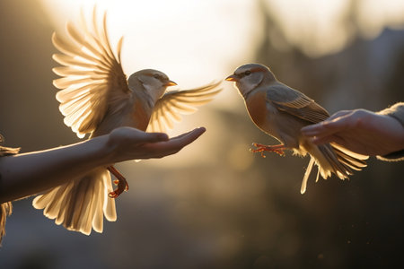 Sparrows on Palm of a Handの素材