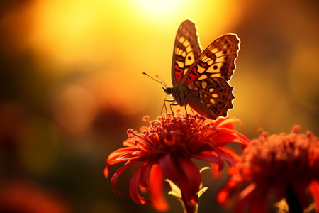 Brown Butterfly Resting on a Red Flower. Generative Aiの素材