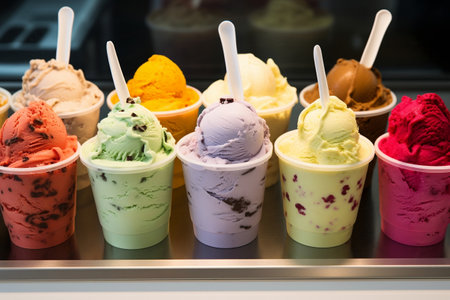 Assorted Ice Cream Flavors Display. Generative Aiの素材