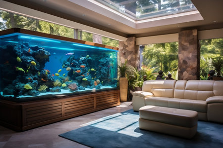 Room Design with a Large Aquarium by a Professionalの素材