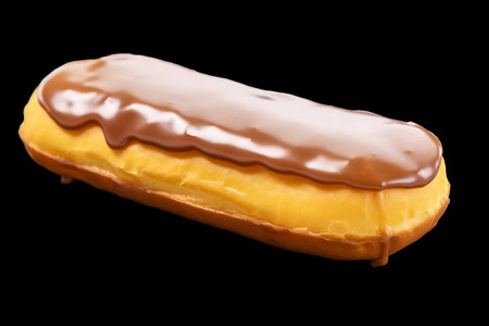 Delectable Delight: Long John Donut on Black Background Generative AIの素材