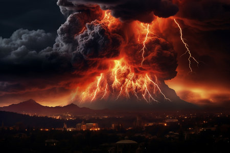 Fiery Realism: Detailed Photo-Realistic Rendering of a Massive Volcanic Eruption - Generative AIの素材