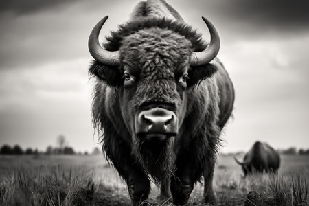 Field of Legends: A Monochrome Bison Photo through Generative AIの素材