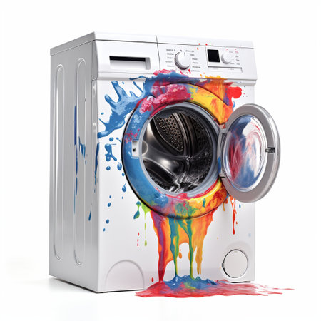 Close-Up of a Front-Loading Washing Machine on a White Background.の素材