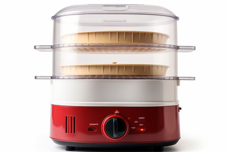 Reliable Food Steaming Solution on Pure White Background.の素材