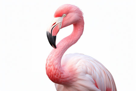 Pink Flamingo Close-Up Isolated on White Background.の素材
