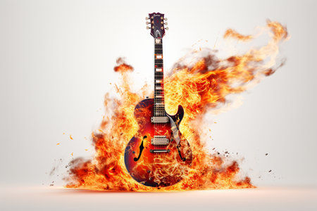 Burning Guitar Artwork Isolated on White Background.の素材