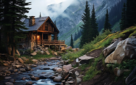 Alpine Serenity: Secluded Mountain Cabin Retreat.の素材