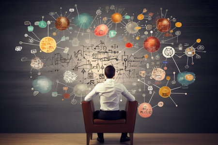 Businessman Analyzing Data on a Large Displayの素材