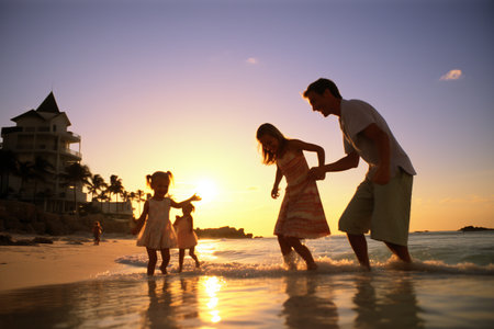 Parents and Children Enjoying the Shoreの素材