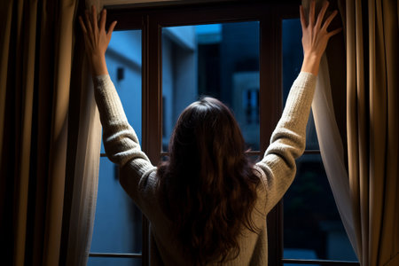 Woman Friendly Greeting from the Windowの素材