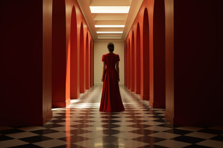 Lady in Red Dress Standing.の素材