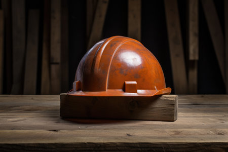 Photo for Hard Hat in a Wooden Setting. - Royalty Free Image