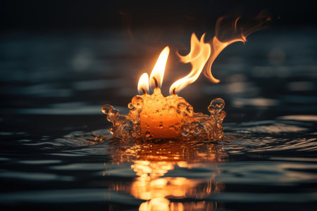 Tranquil Candle Afloat on Water.の素材