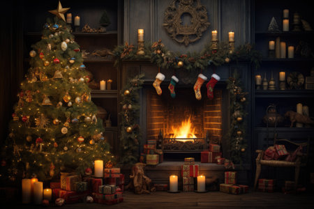 Cozy Christmas Tree and Fireplace.の素材