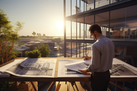 Architect Reviewing Building Plans.の素材