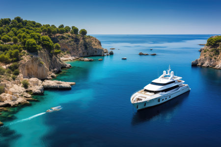 Luxurious Yachts Grace the French Riviera Shoreline.の素材