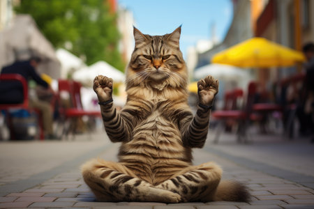 Yoga Kitty Tabby Cat Strikes a Comical Pose.の素材