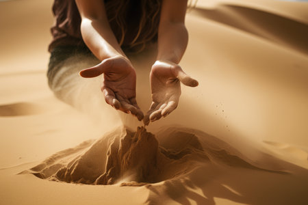 Hands Holding Desert Sand.の素材