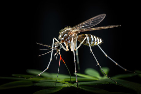 Detailed Mosquito View Isolated On Black Background.の素材
