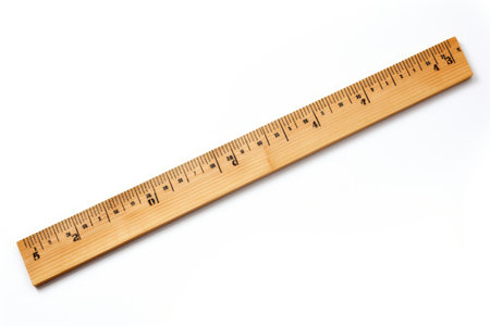 Measure with Tradition Wooden Ruler Excellence Isolated On White Background.の素材