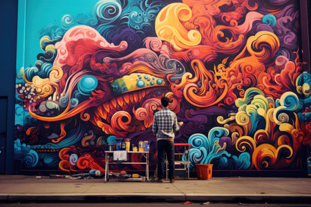 Colorful Street Art The Artist at Work.の素材