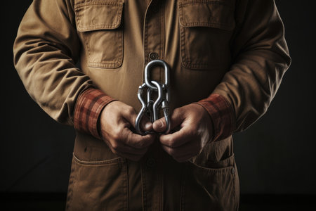 Worker Hand with Carabiner for Safety.の素材