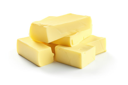 Artisanal Hand-Crafted Butter Blocks Isolated on White Background.の素材