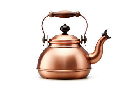 Vintage Charm: Copper Kettle Classic Isolated on White Background.の素材