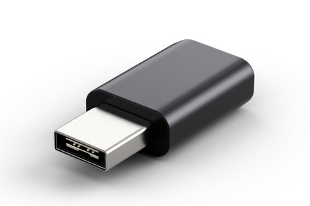 Compact Connectivity: Micro USB Plug Isolated on White Background.の素材