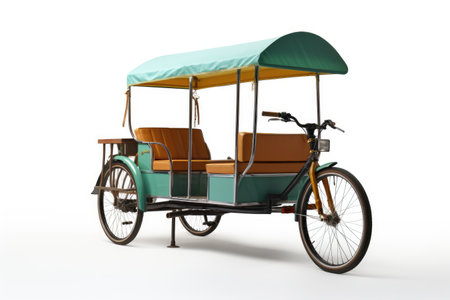 Environmentally Conscious Ride: Pedicab Isolated on White Background.の素材