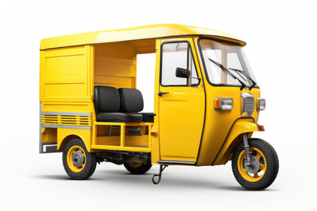 Three-Wheel Charm: Tuktuk Isolated on White Background.の素材