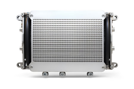 Cooling Command Center: Upgrade Your Ride with a Premium Car Radiator Isolated on white Backgroundの素材