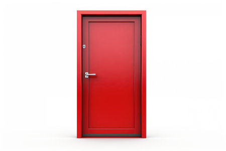 Crimson Entry: Red Single Door for Home Isolated on Transparent Backgroundの素材