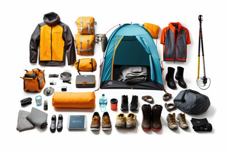 Genuine Depiction of Camping Gear for Kids Isolated On White Backgroundの素材
