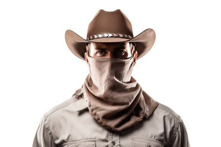 Classic Knots Cowboy Bandana Tying in Action Isolated On White Backgroundの素材