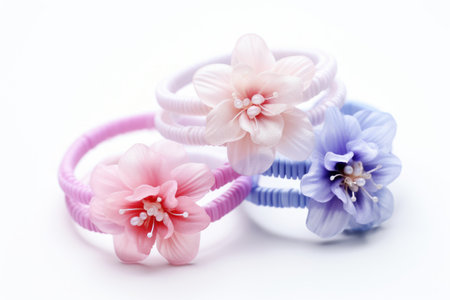 Trendy Florals Floral Hair Ties Snapshot Isolated On White Backgroundの素材