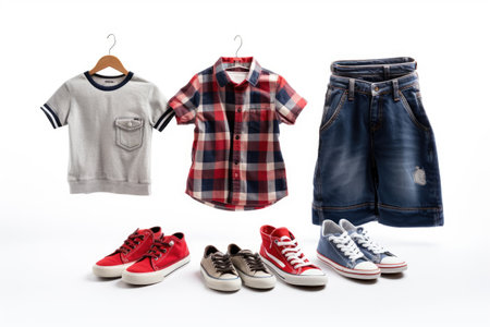 Tiny Trends Unveiling Kids Clothes and Shoes Styles Isolated On White Backgroundの素材