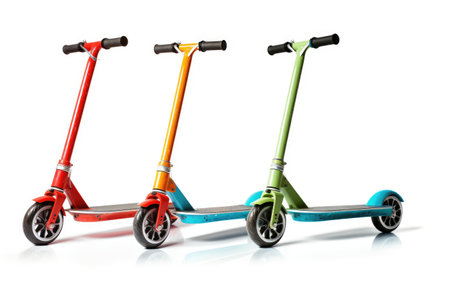 Ride in Style Authentic Scooters and Skateboards Display Isolated On White Backgroundの素材