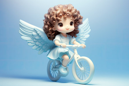 Charming 3D Illustration: Girl Pedaling Her Bicycleの素材