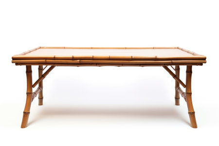 Eco-Chic Elegance: Enhance Your Office with the Perfect Polished Bamboo Desk isolated on white backgroundの素材