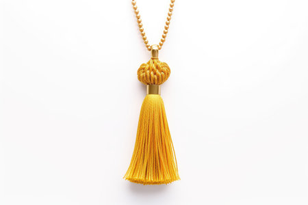 Luxe Textile Drape: Modern Elegance Unveiled in a Tassel Necklace isolated on white backgroundの素材