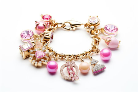 Delicate Charisma: Gracing Wristwear with Charm Bracelet Beauty isolated on white backgroundの素材