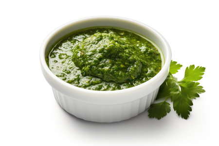 Herbaceous Delight: Exploring Vibrant Flavors in Chimichurri isolated on white backgroundの素材